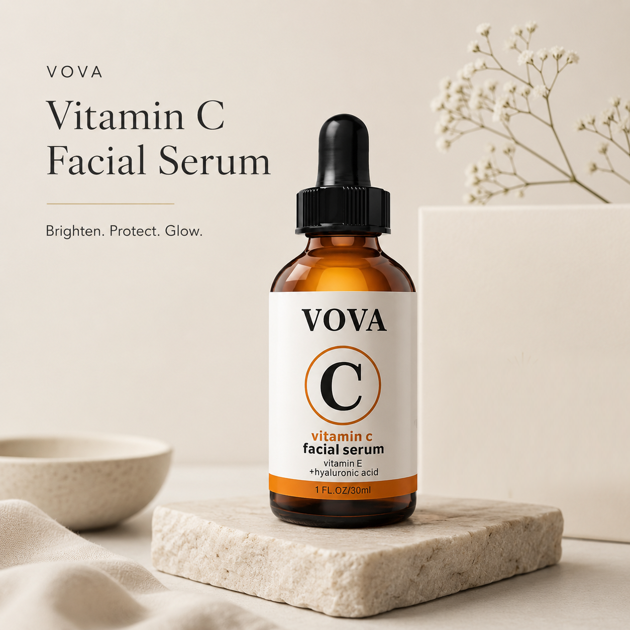 VOVA Vitamin C Brightening Facial Serum 30ml for even skin tone and radiance — By Lumière Glow Restore Kit