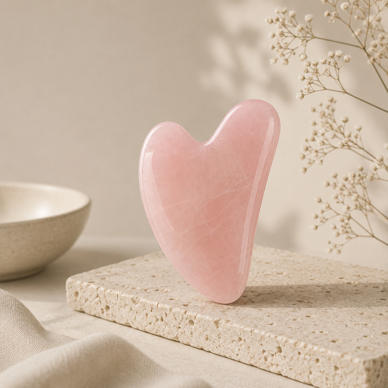 Rose Quartz Gua Sha stone for facial sculpting and lifting — By Lumière Glow Restore Kit