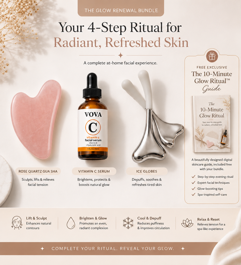 The Glow Restore Kit — Rose Quartz Gua Sha, Vitamin C Serum, and Ice Globes by By Lumière
